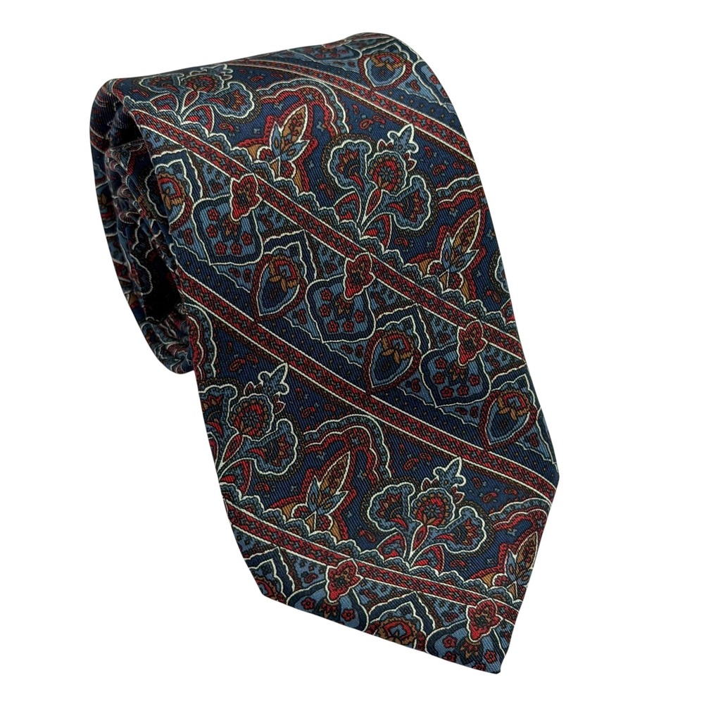 VTG Christian Dior Tie Silk Paisley Navy Red Dark EUC‎ Made in USA